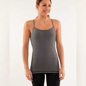 Lululemon Women’s Power Y Tank White Black Mircostripe, Workout Athletic Tank, 8